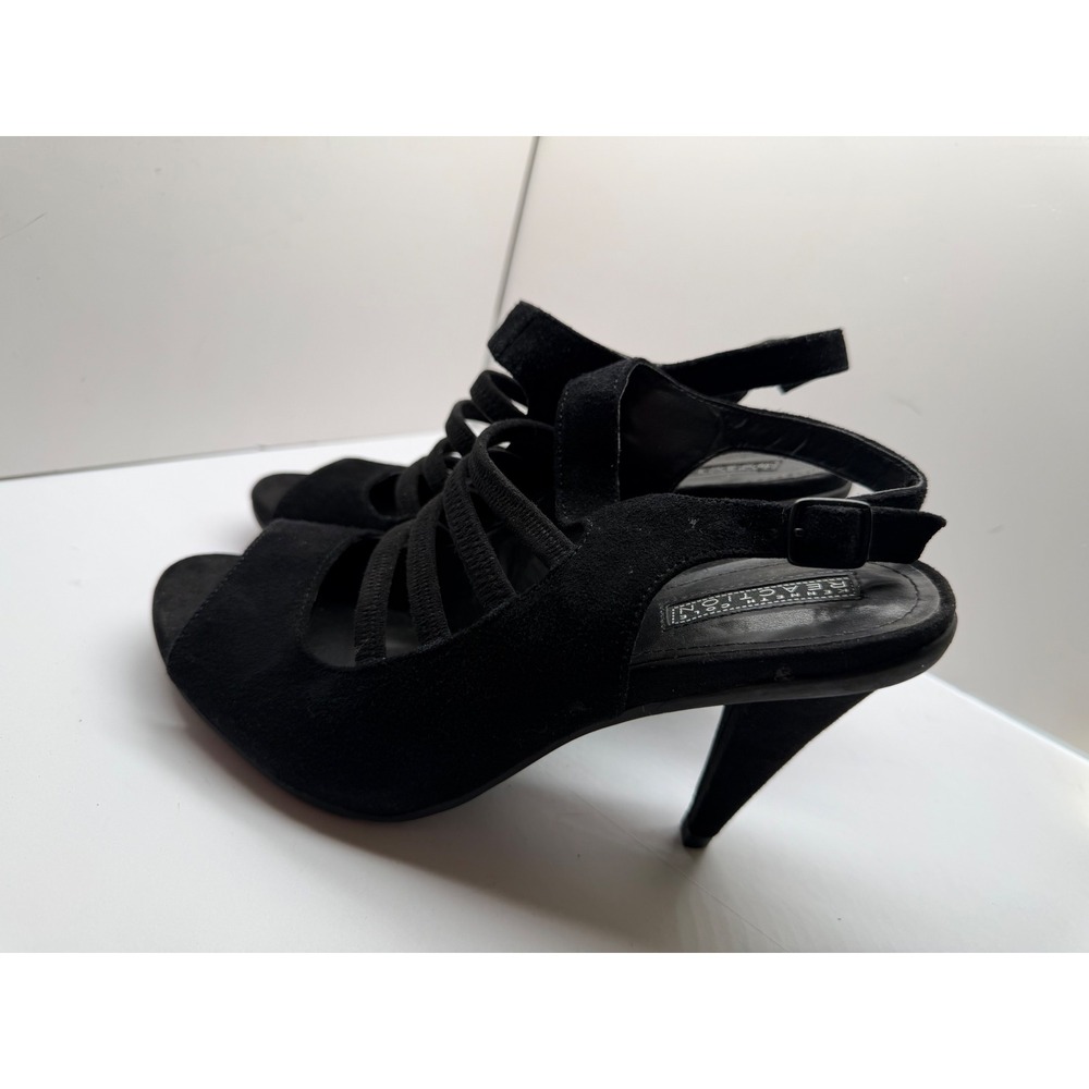 Kenneth Cole Reaction Womens Black Suede Cage Slingback Stiletto Heels 7.5